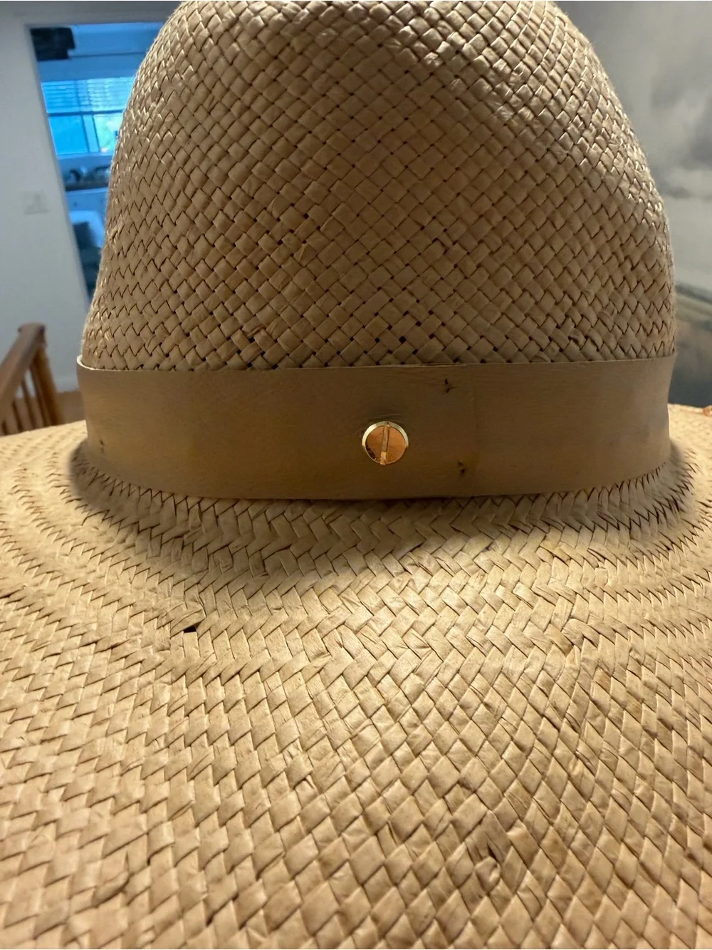 Janessa Leone Women’s Straw Fedora in Natural Beige with Tan Band